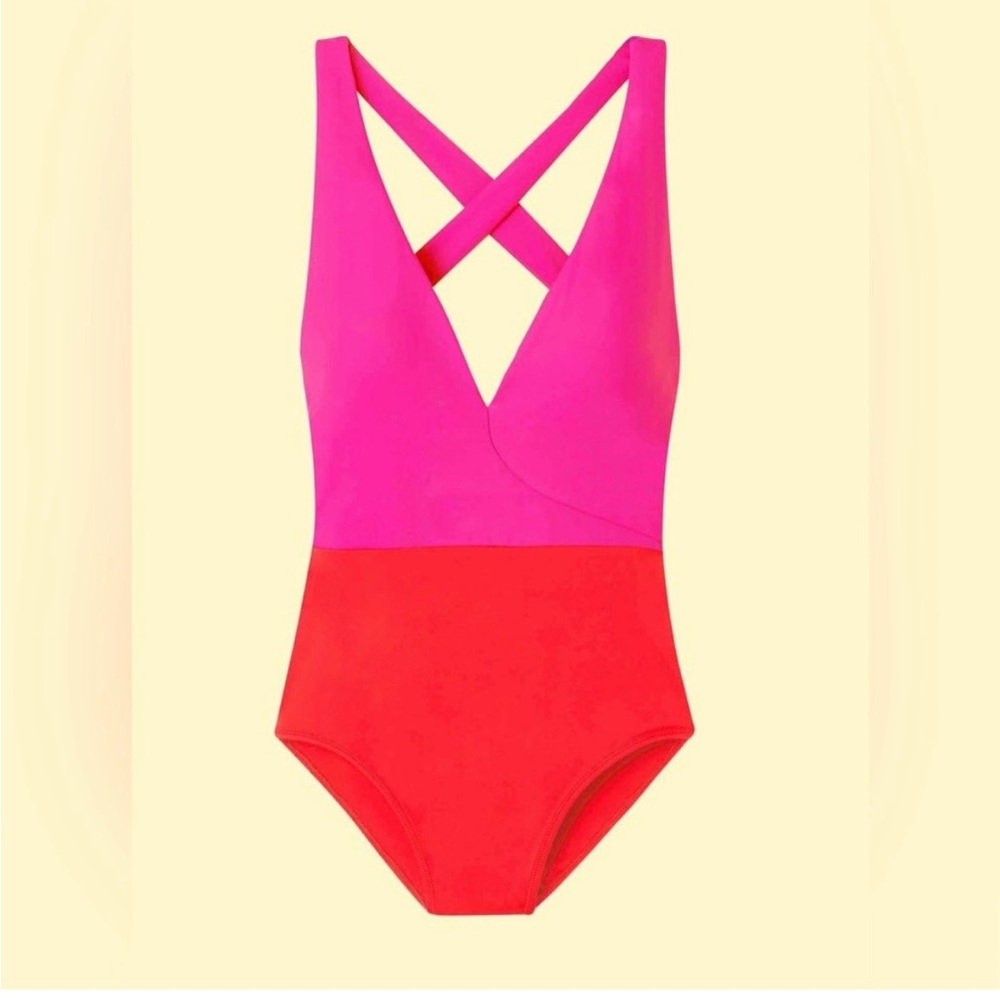 Summersalt Deep Dive One Piece Crisscross Swimsuit in Lava & Hibiscus